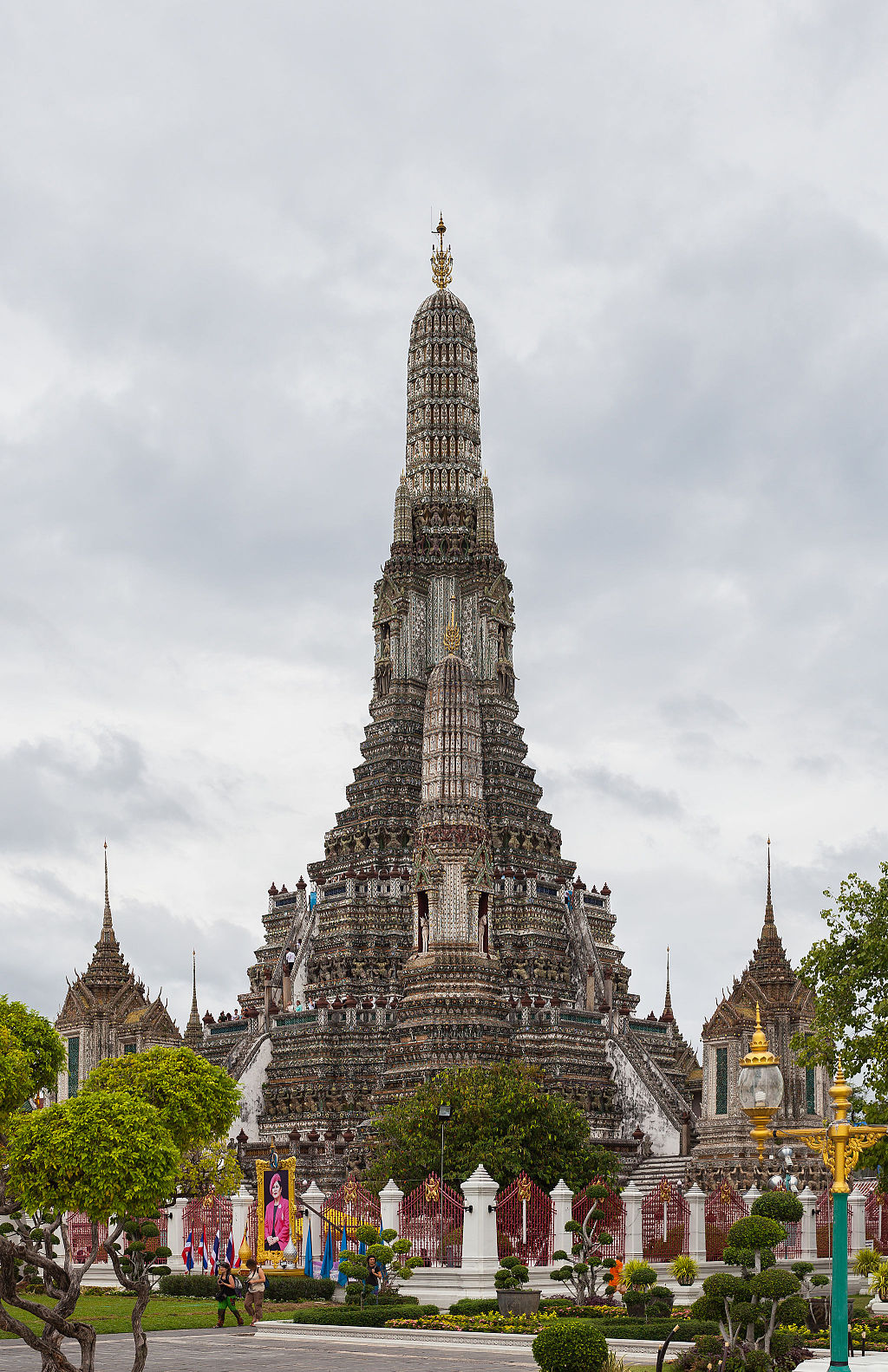 Wat Arun central prang tower with intricate Buddhist carvings